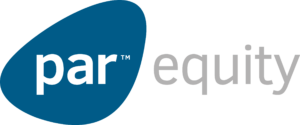 Blue circular shape with lower case letters that read par equity